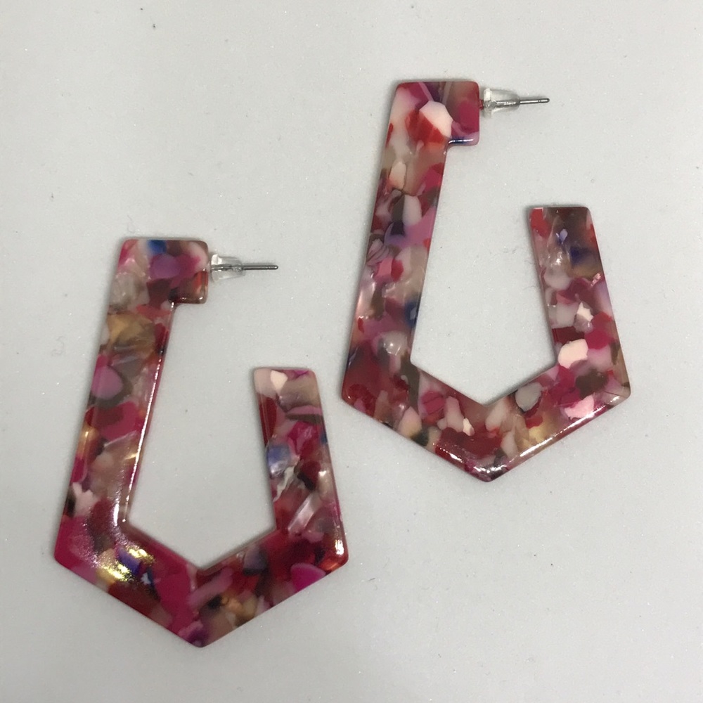 Pink Shell Statement Marbled Retro Resin earrings